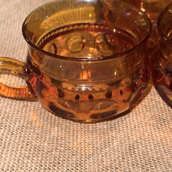 Vintage Amber Glass Cups – Set of 3 Pressed Thumbprint MCM - Picture 2 of 3
